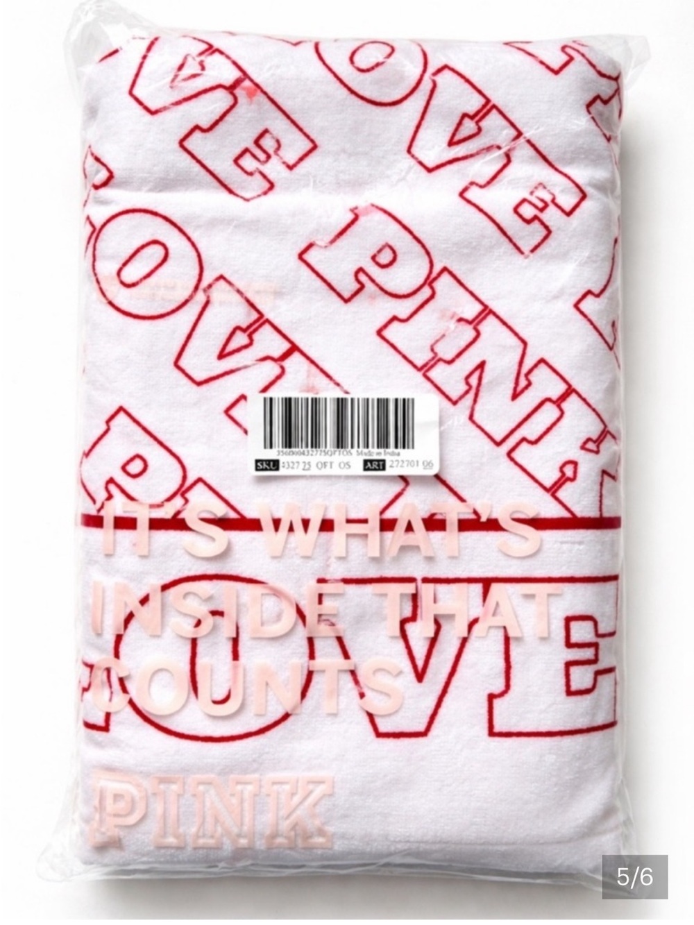 VS PINK White Beach Towel with Red Logo Print